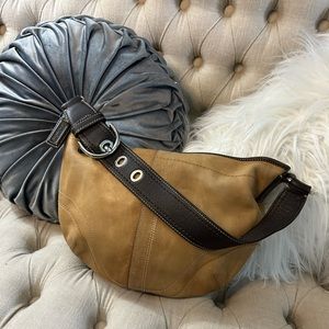 Vintage COACH Genuine Leather EUC Hobo Shoulder Bag Beige Brown- Silver Hardware
